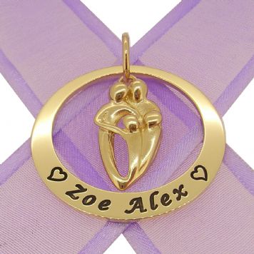 9CT GOLD 35mm CIRCLE OF LIFE PERSONALISED NAME FAMILY OF FOUR PENDANT -35mm-KB50-9Y