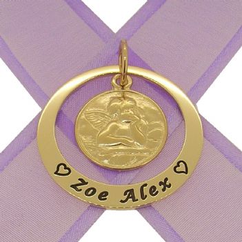 9CT GOLD 35mm CIRCLE OF LIFE PERSONALISED NAME GUARDIAN ANGL PRAYER PENDANT -35mm-KB49-9Y