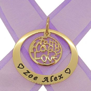 9CT GOLD 35mm CIRCLE OF LIFE PERSONALISED NAME FAITH HOPE LOVE PENDANT -35mm-KB113-9Y