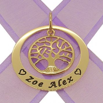 9CT GOLD 35mm CIRCLE FAMILY TREE OF LIFE PERSONALISED NAME PENDANT -35mm-KB114-9Y