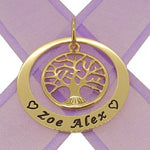 9CT GOLD 35mm CIRCLE FAMILY TREE OF LIFE PERSONALISED NAME PENDANT -35mm-KB114-9Y