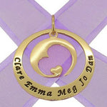 9CT GOLD 38mm CIRCLE OF LIFE PERSONALISED NAME CIRCLE MOON HEART PENDANT -38mm-KB94-9Y