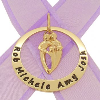 9CT GOLD 38mm CIRCLE OF LIFE PERSONALISED NAME PENDANT FAMILY of FOUR 38mm-KB50-9Y