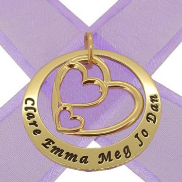 9CT GOLD 38mm CIRCLE OF LIFE PERSONALISED NAME TRILOGY HEART PENDANT -38mm-kb124-9Y
