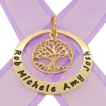 9CT GOLD 38mm CIRCLE OF LIFE PERSONALISED TREE OF LIFE NAME PENDANT 38mm-KB48-9Y