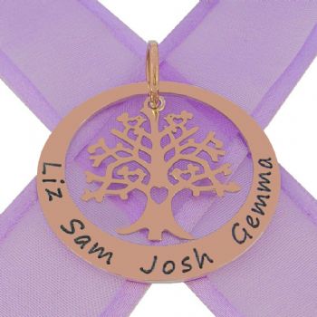 9CT ROSE GOLD 38mm CIRCLE OF LIFE PERSONALISED 24mm TREE OF LIFE NAME PENDANT 9R-38mm-KB85