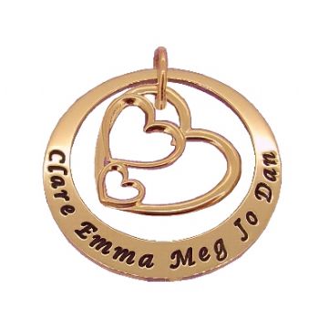 9CT ROSE GOLD 38mm CIRCLE OF LIFE PERSONALISED NAME TRILOGY HEART PENDANT