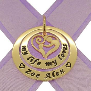9CT GOLD 25mm & 35mm CIRCLE OF LIFE PERSONALISED NAME MOTHER BABY HEART PENDANT