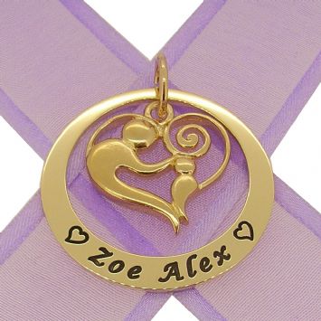 9CT GOLD 35mm CIRCLE OF LIFE PERSONALISED NAME 23mm MOTHER BABY HEART PENDANT -35mm-KB69-9Y