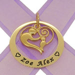 9CT GOLD 35mm CIRCLE OF LIFE PERSONALISED NAME 23mm MOTHER BABY HEART PENDANT -35mm-KB69-9Y