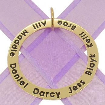 9CT YELLOW GOLD 49mm CIRCLE OF LIFE PERSONALISED FAMILY NAME PENDANT