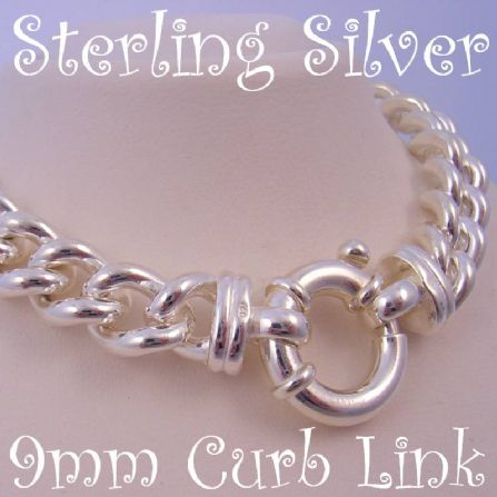 99g STERLING SILVER 16mm LARGE BOLT RING CURB NECKLACE 45cm