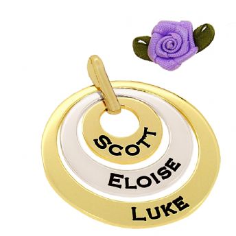 9CT GOLD and STERLING SILVER TRILOGY 15mm 25mm & 35mm CIRCLE OF LIFE PERSONALISED NAME PENDANT