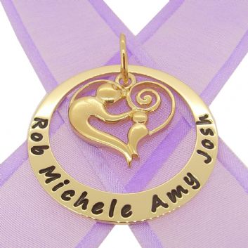 9CT GOLD 38mm CIRCLE OF LIFE PERSONALISED NAME PENDANT 23mm MOTHER BABY CHILD HEART 38mm-KB69-9Y