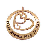 9CT ROSE GOLD PERSONALISED 27mm LOVE HEART and CIRCLE OF LIFE PENDANT