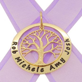 9CT GOLD 38mm CIRCLE OF LIFE PERSONALISED 27mm TREE OF LIFE NAME PENDANT 38mm-KB71-9Y