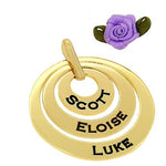 9CT GOLD TRILOGY 15mm 25mm & 35mm CIRCLE OF LIFE PERSONALISED NAME PENDANT