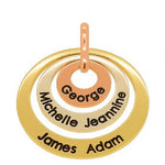 9CT WHITE ROSE YELLOW GOLD TRILOGY 15mm 25mm & 35mm CIRCLE OF LIFE PERSONALISED NAME PENDANT