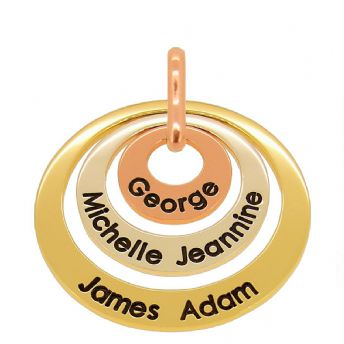 9CT WHITE ROSE YELLOW GOLD TRILOGY 15mm 25mm & 35mm CIRCLE OF LIFE PERSONALISED NAME PENDANT