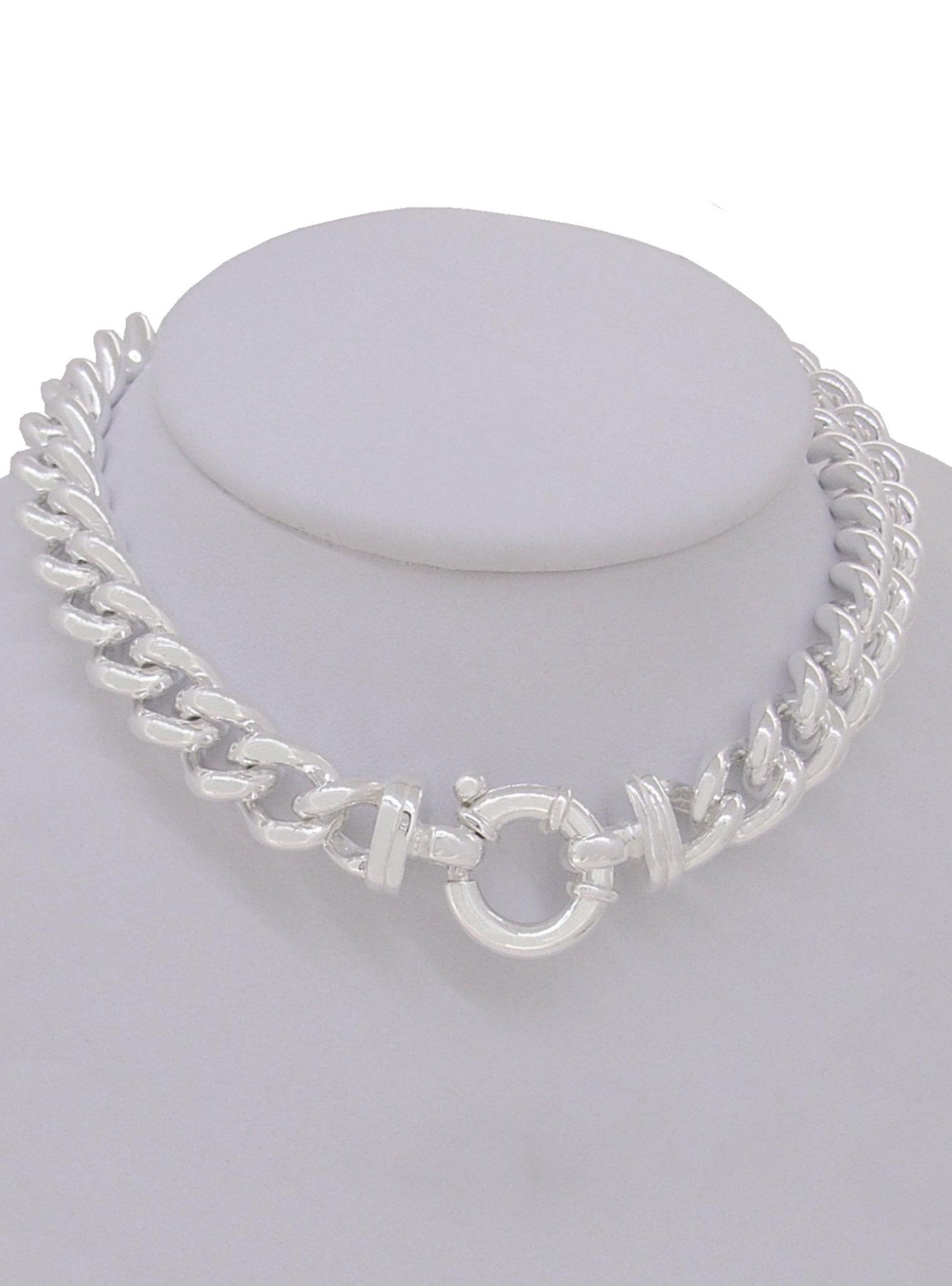 Large Curb Bolt Ring Necklace in Sterling Silver
