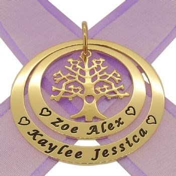 9CT GOLD 35mm & 45mm CIRCLE OF LIFE PERSONALISED NAME FAMILY TREE OF LIFE PENDANT -35mm-45mm-jr-9Y-KB85