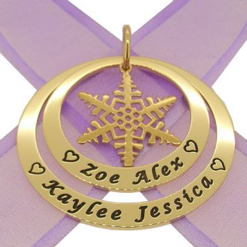 9CT GOLD 35mm & 45mm CIRCLE OF LIFE PERSONALISED NAME SNOWFLAKE PENDANT -35mm-45mm-jr-9Y-KB96
