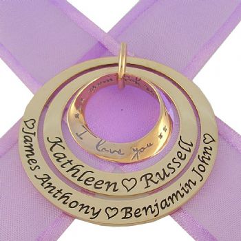 9CT GOLD 35mm & 45mm CIRCLE OF LIFE PERSONALISED NAME I LOVE YOU I LOVE YOU MORE PENDANT -9Y-35mm-45mm-FBail