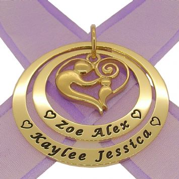 9CT GOLD 35mm & 45mm CIRCLE OF LIFE PERSONALISED NAME MOTHER BABY HEART PENDANT -35mm-45mm-jr-9Y-KB69