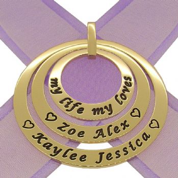 9CT YELLOW GOLD 25mm 35mm & 45mm TRILOGY CIRCLE OF LIFE PERSONALISED NAME PENDANT -25mm-35mm-45mm-FBail-9Y