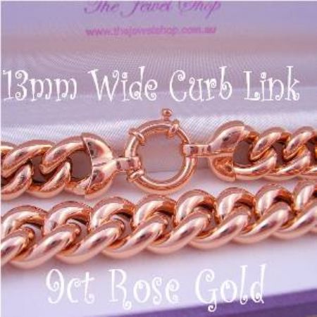9CT ROSE GOLD 13mm CURB LINK BOLT RING 45cm NECKLACE 90g