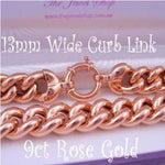 9CT ROSE GOLD 13mm CURB LINK BOLT RING 45cm NECKLACE 90g