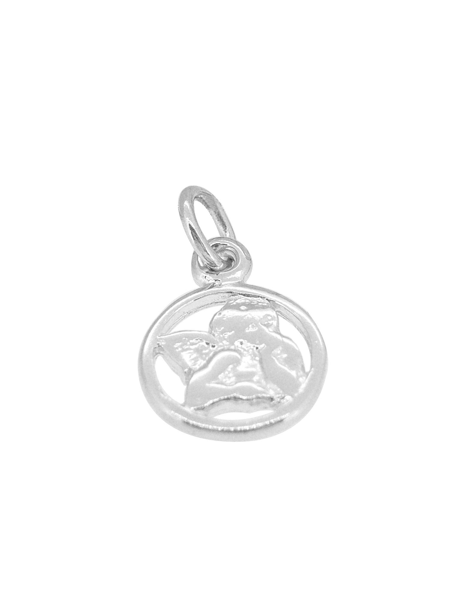 Solid 9ct White Gold Cherub Guardian Angel Charm Pendant