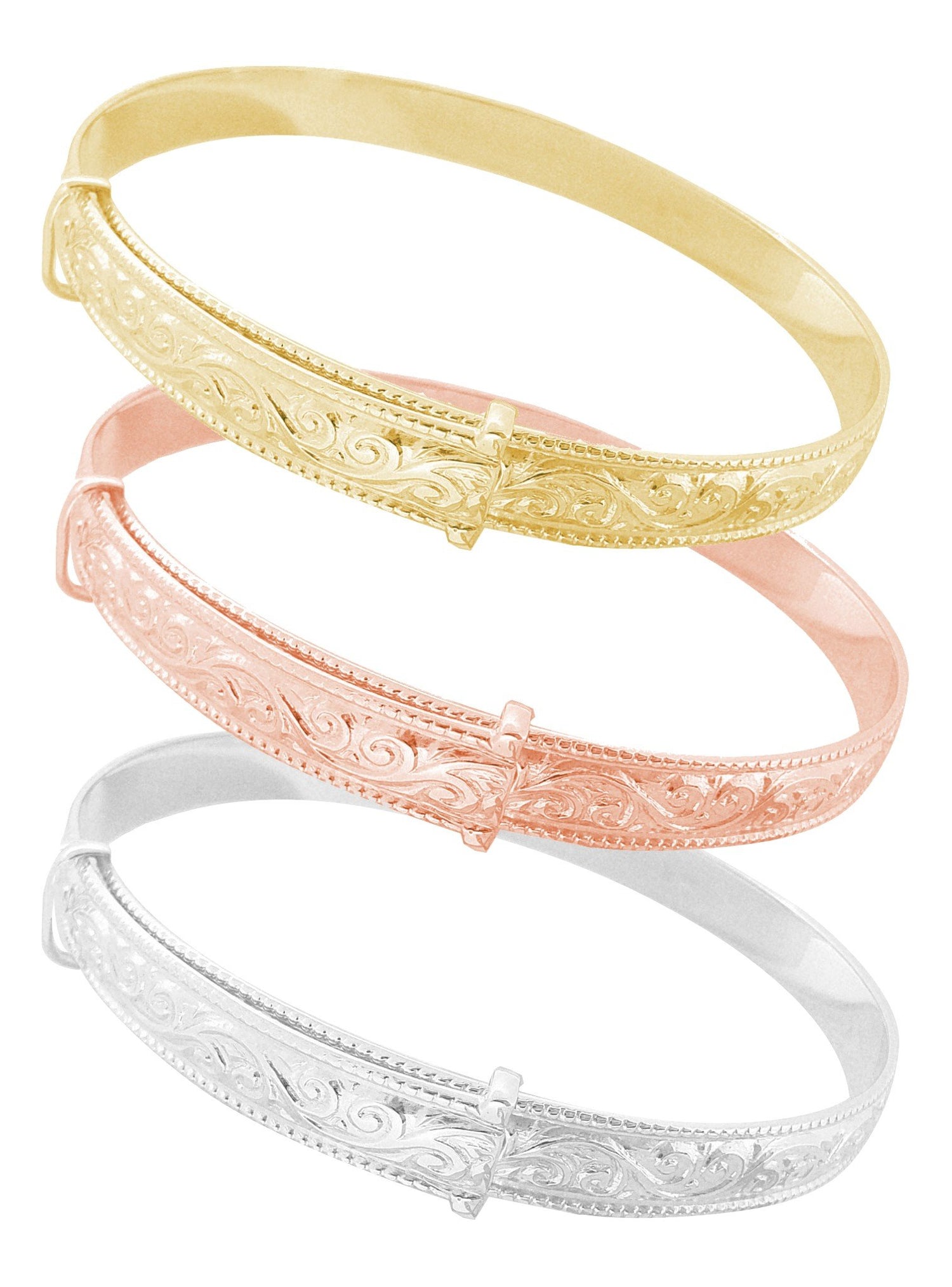 Expanding Filigree Embossed Bangle All Sizes in 9ct Rose Gold