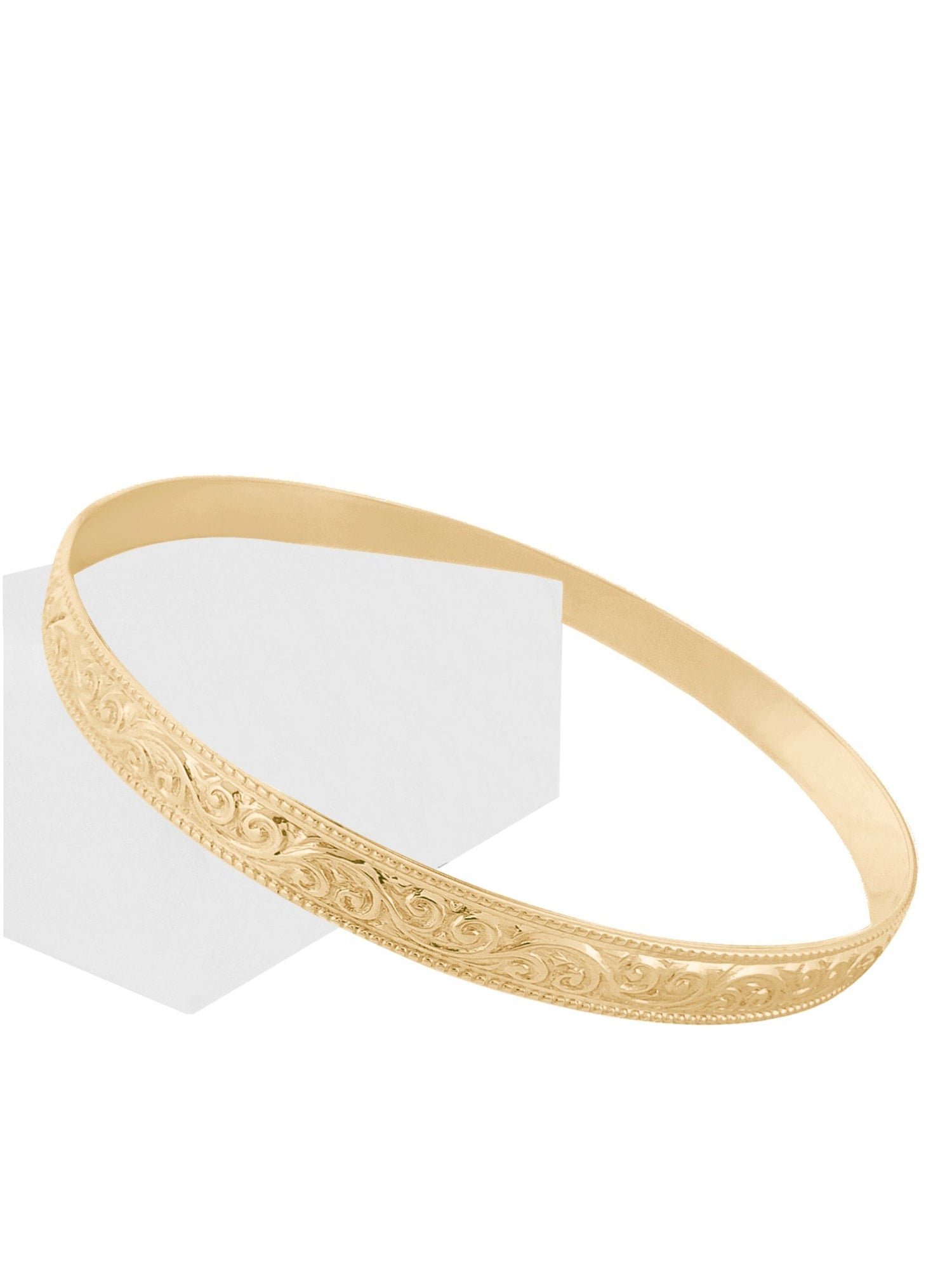 Filigree Embossed 5mm Bangle in 9ct Gold