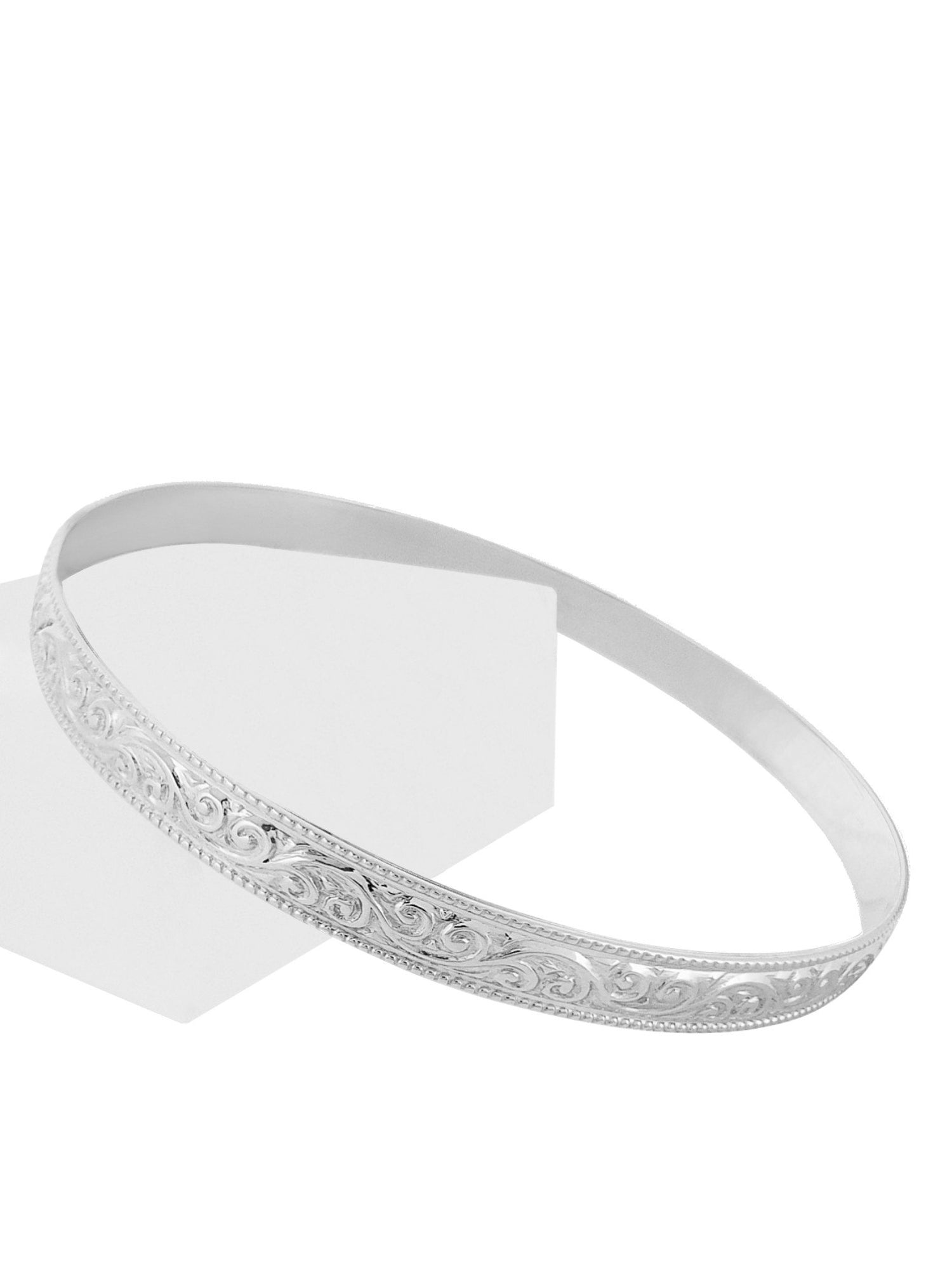 Filigree Embossed 5mm Bangle in 9ct White Gold