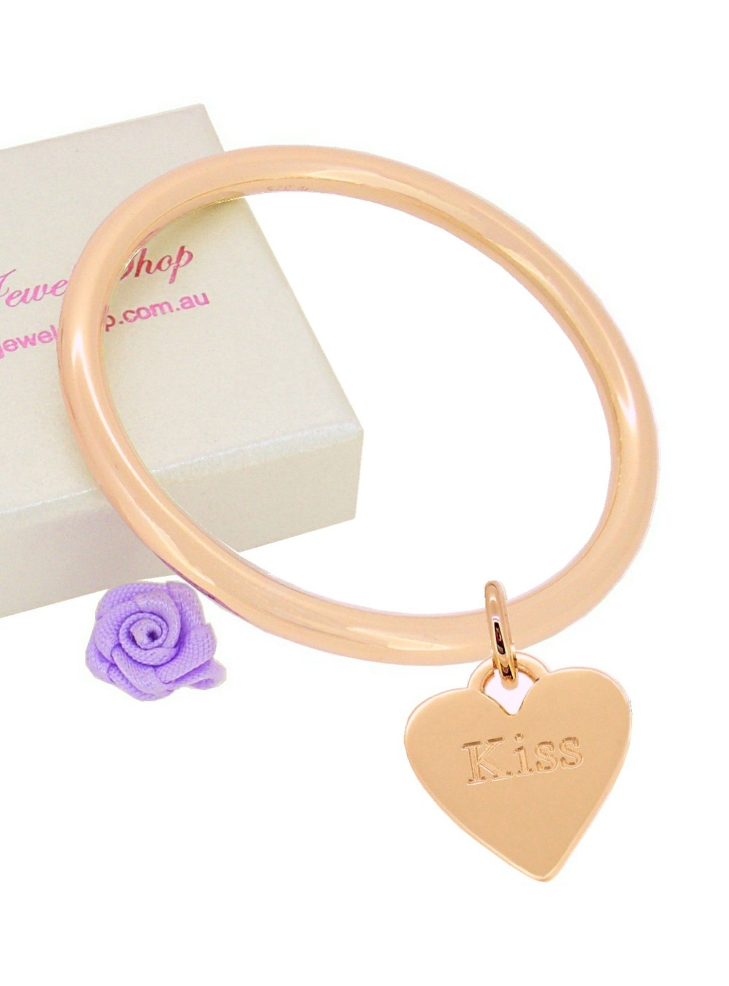 9ct Rose Gold 4mm Golf Bangle Heart Charm Baby to Adult