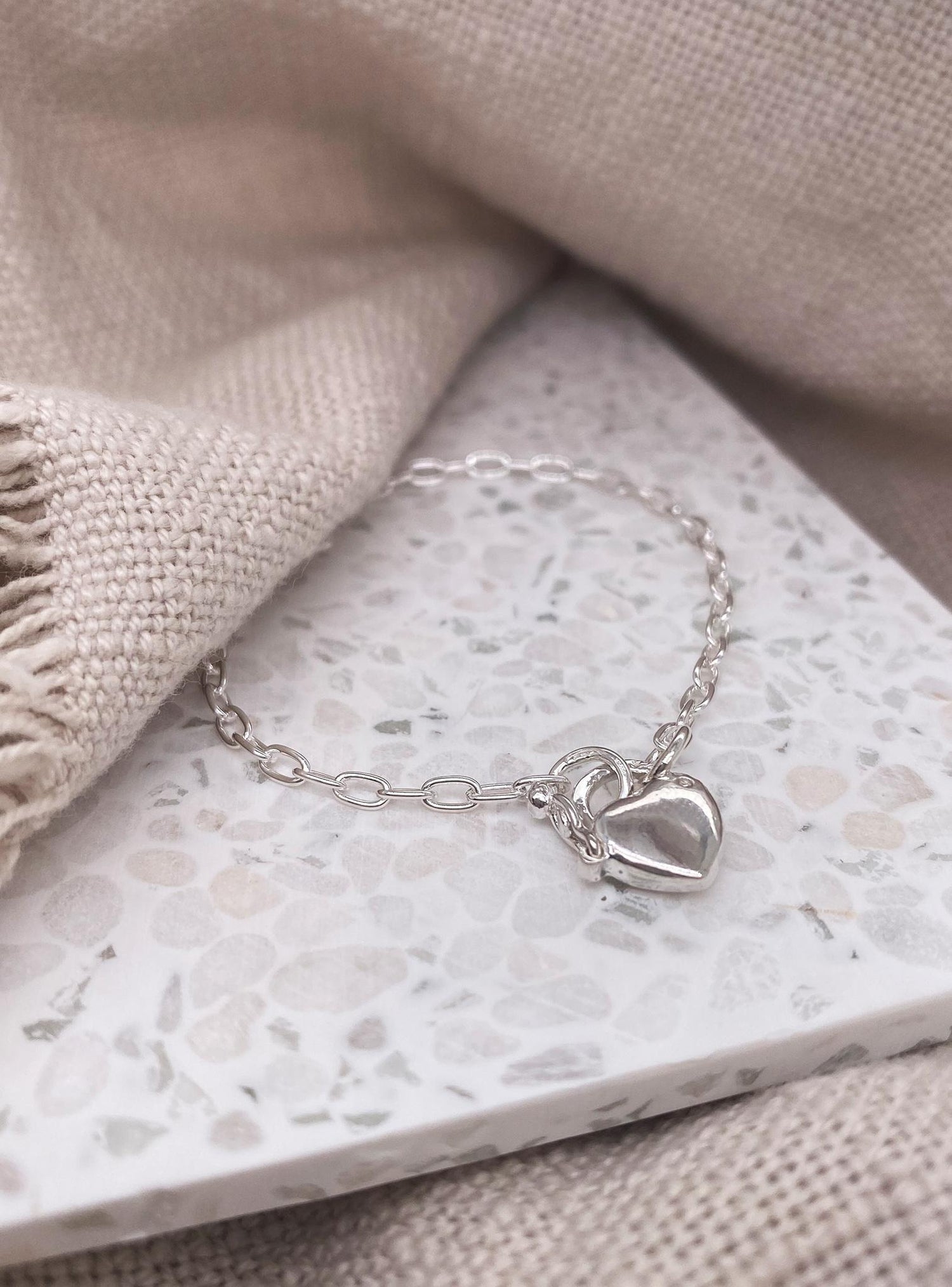 Minimalist Sterling Silver Love Heart Padlock 2.3mm Cable Bracelet