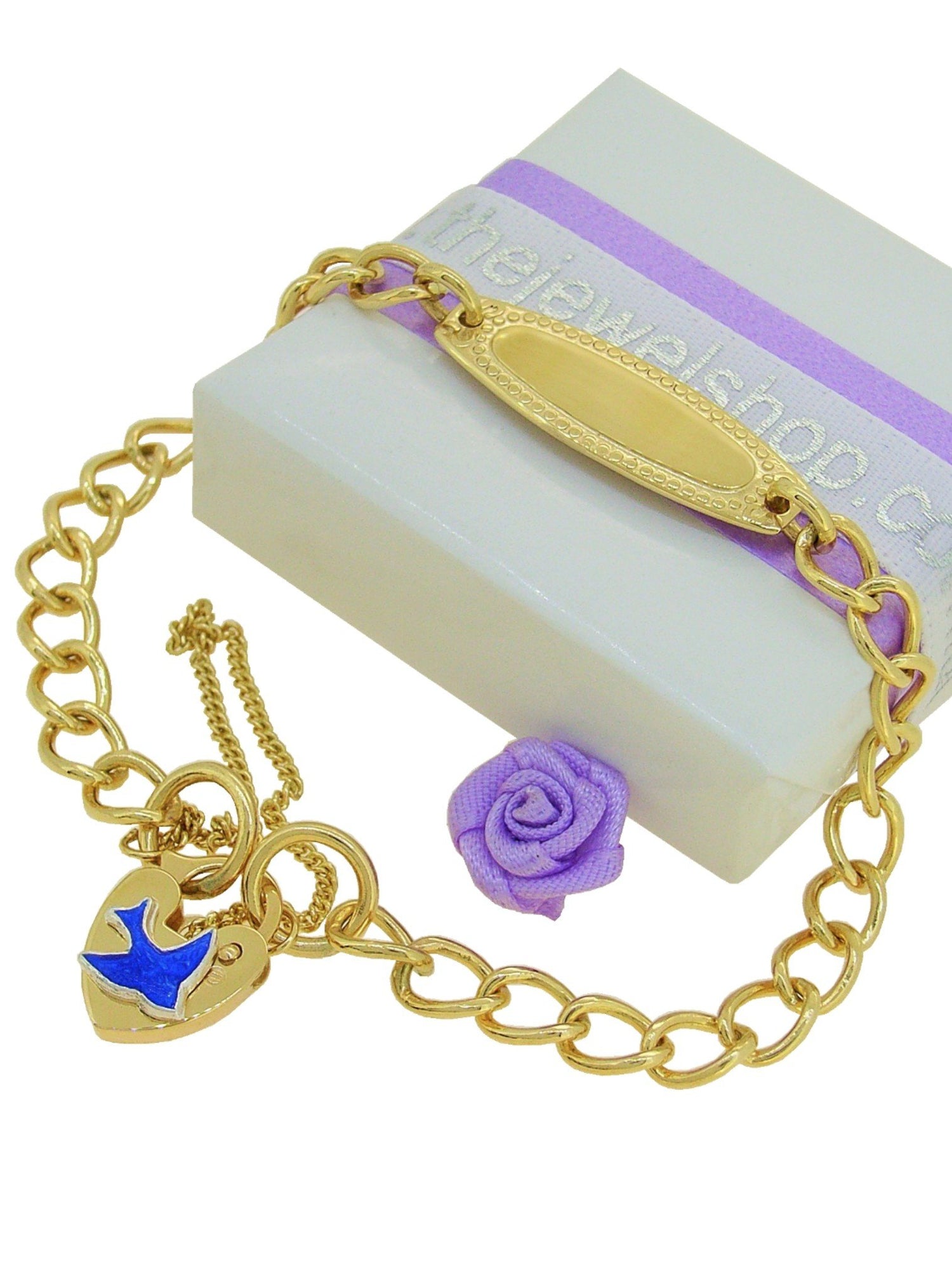 Bluebird of Happiness 5mm Curb Identity Padlock Charm Bracelet