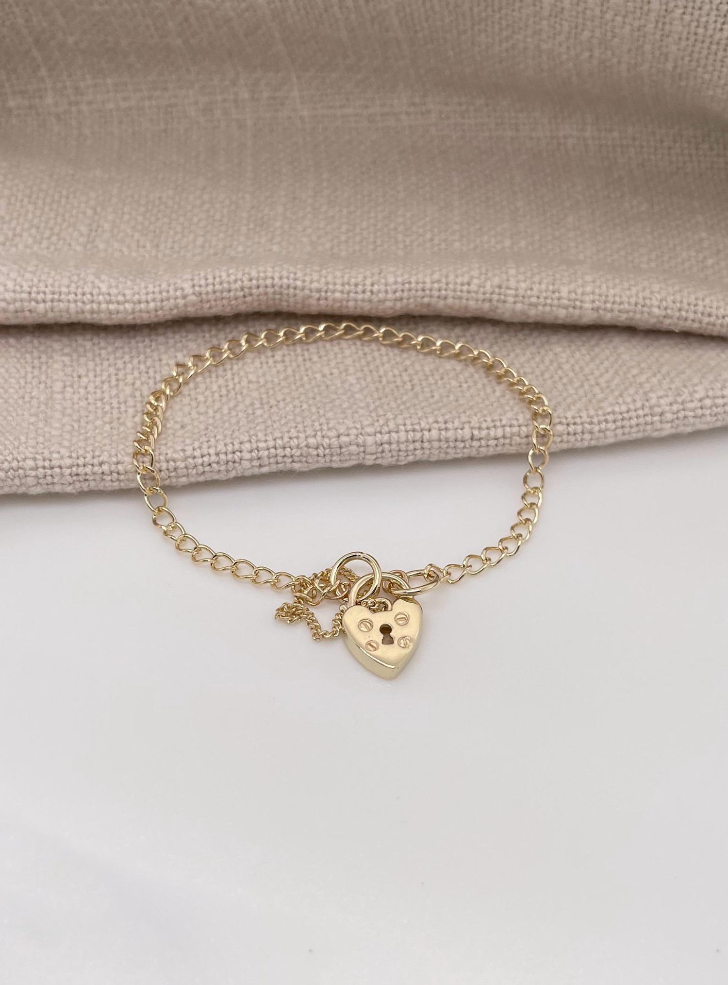 Solid Curb Padlock Baby Bracelet in 9ct Yellow Gold