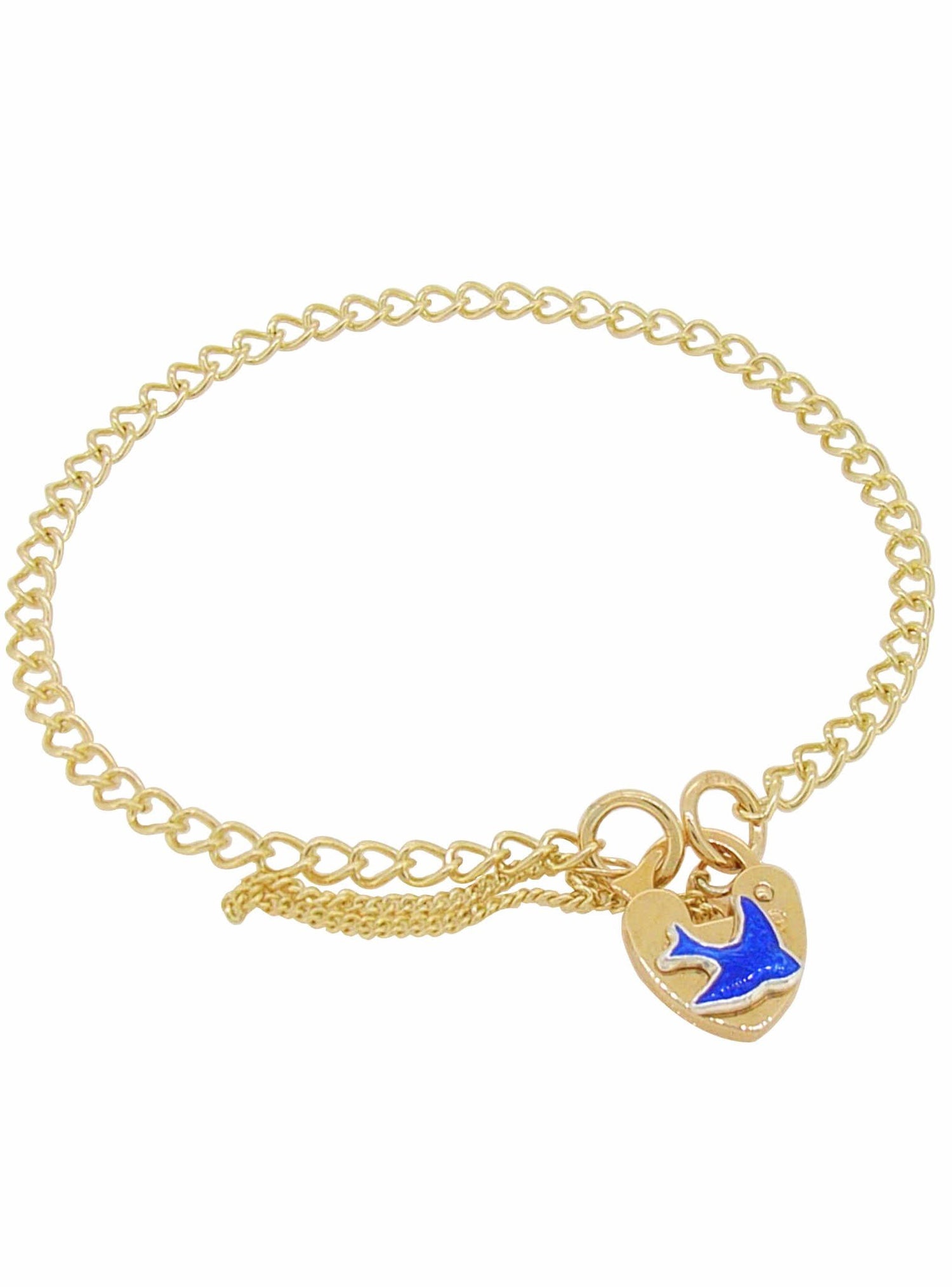 Curb Bluebird Happiness Padlock Charm Bracelet in 9ct Gold