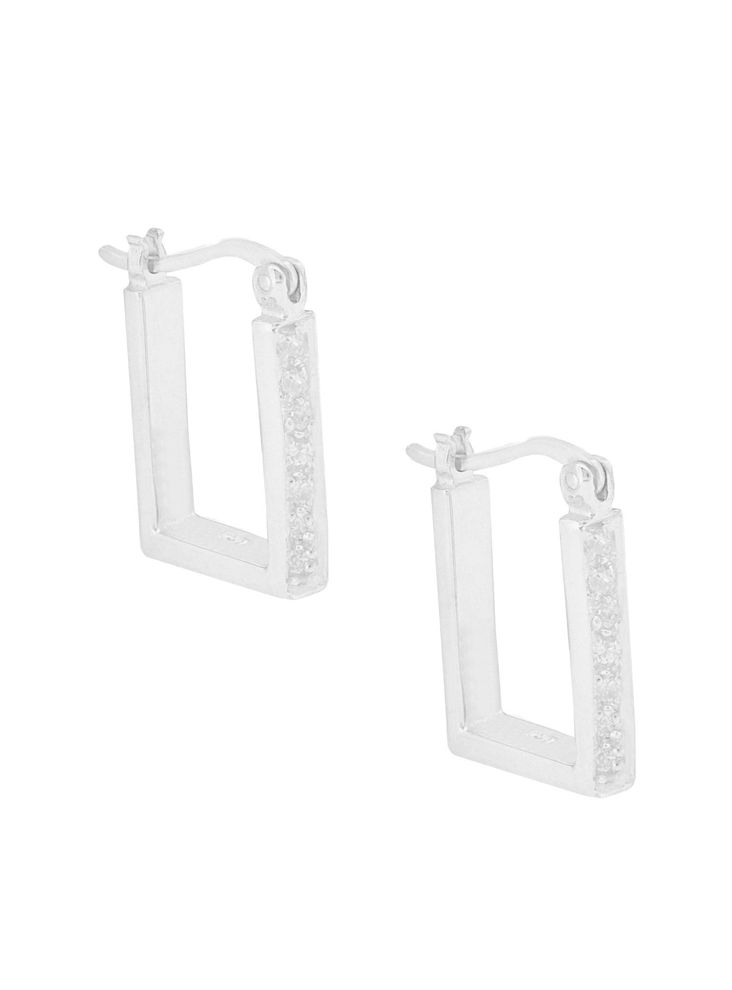 Cz Pave Set Square Hoop Earrings in Sterling Silver