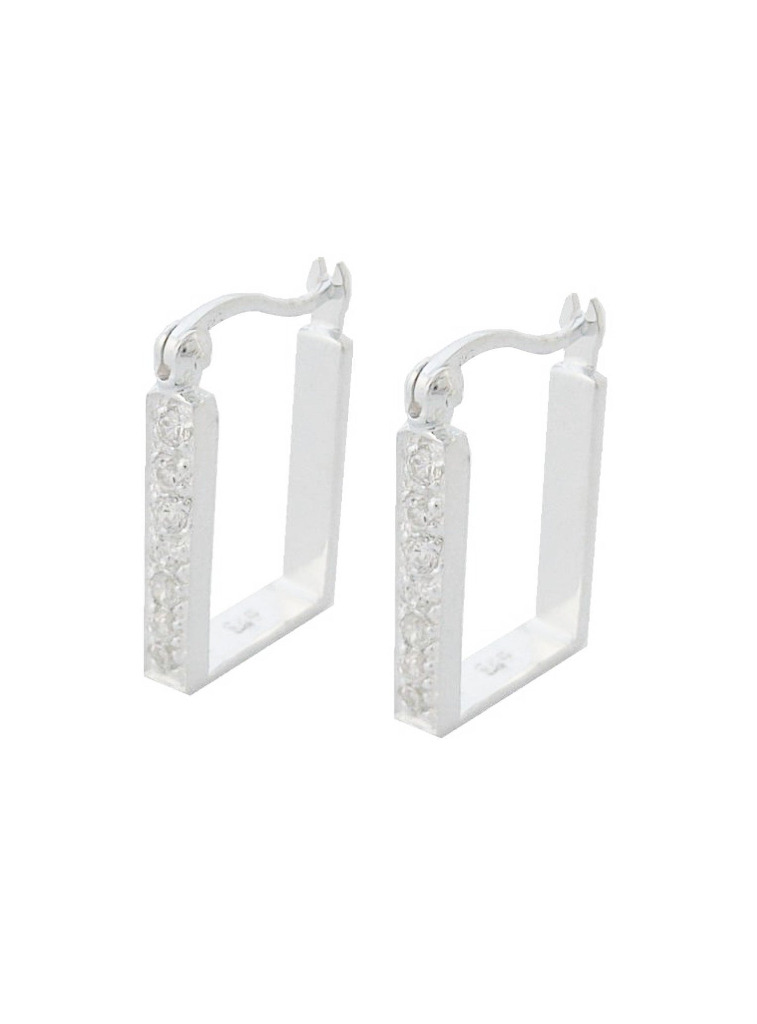 Cz Pave Set Square Hoop Earrings in Sterling Silver