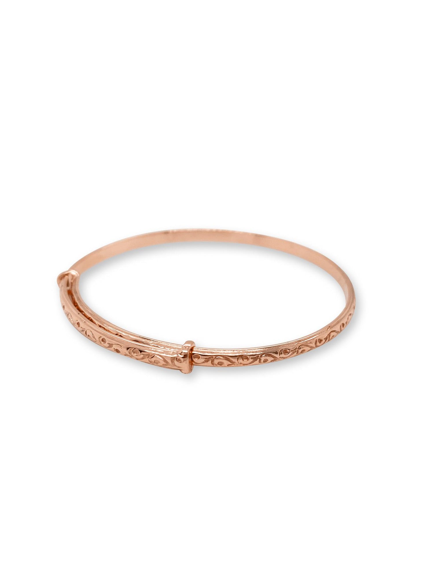 Baby to Adult Solid 9ct Rose Gold Filigree Expanding Bangle
