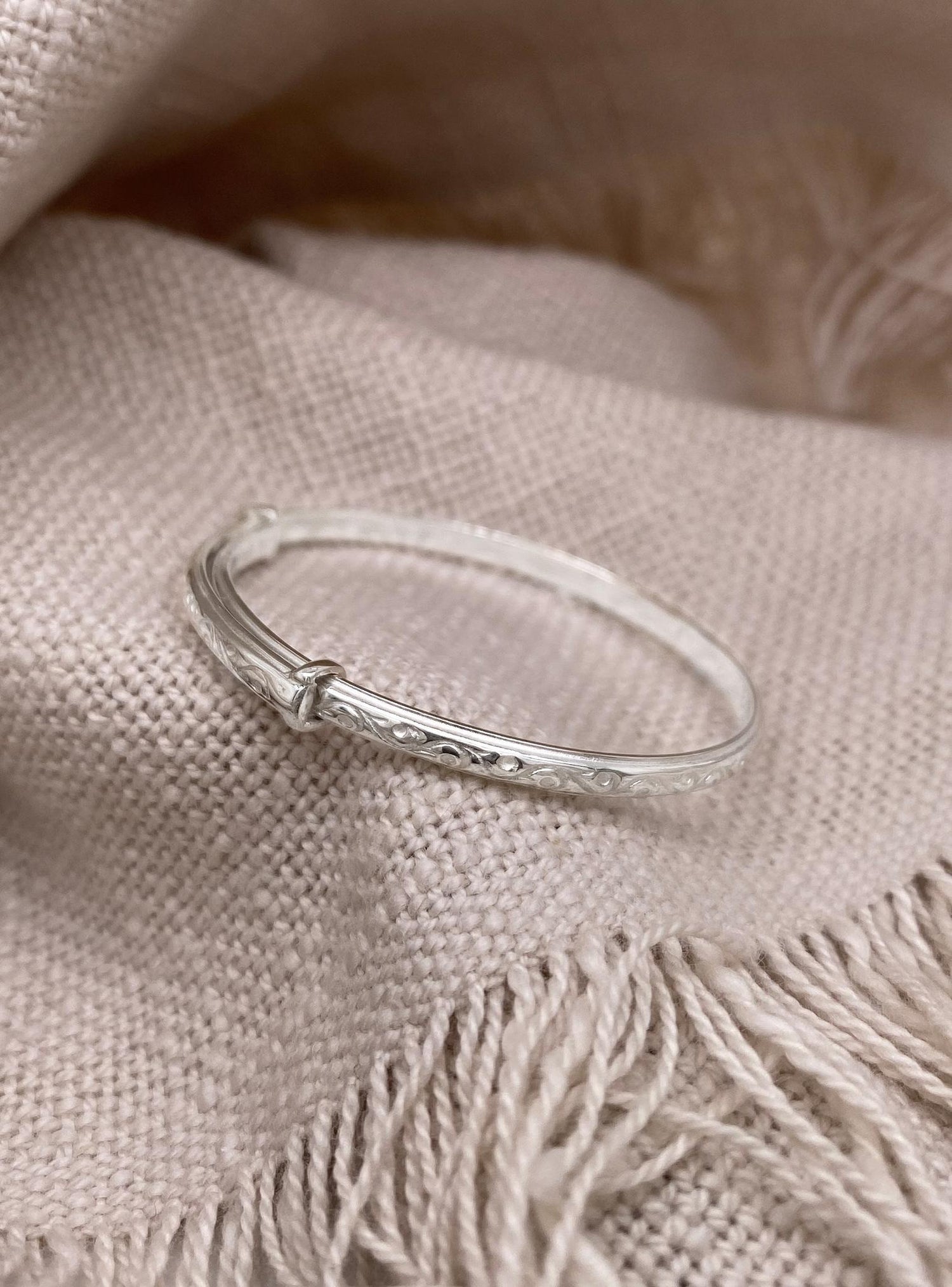 Baby to Adult Solid Sterling Silver 2.8mm Filigree Embossed Expanding Bangle