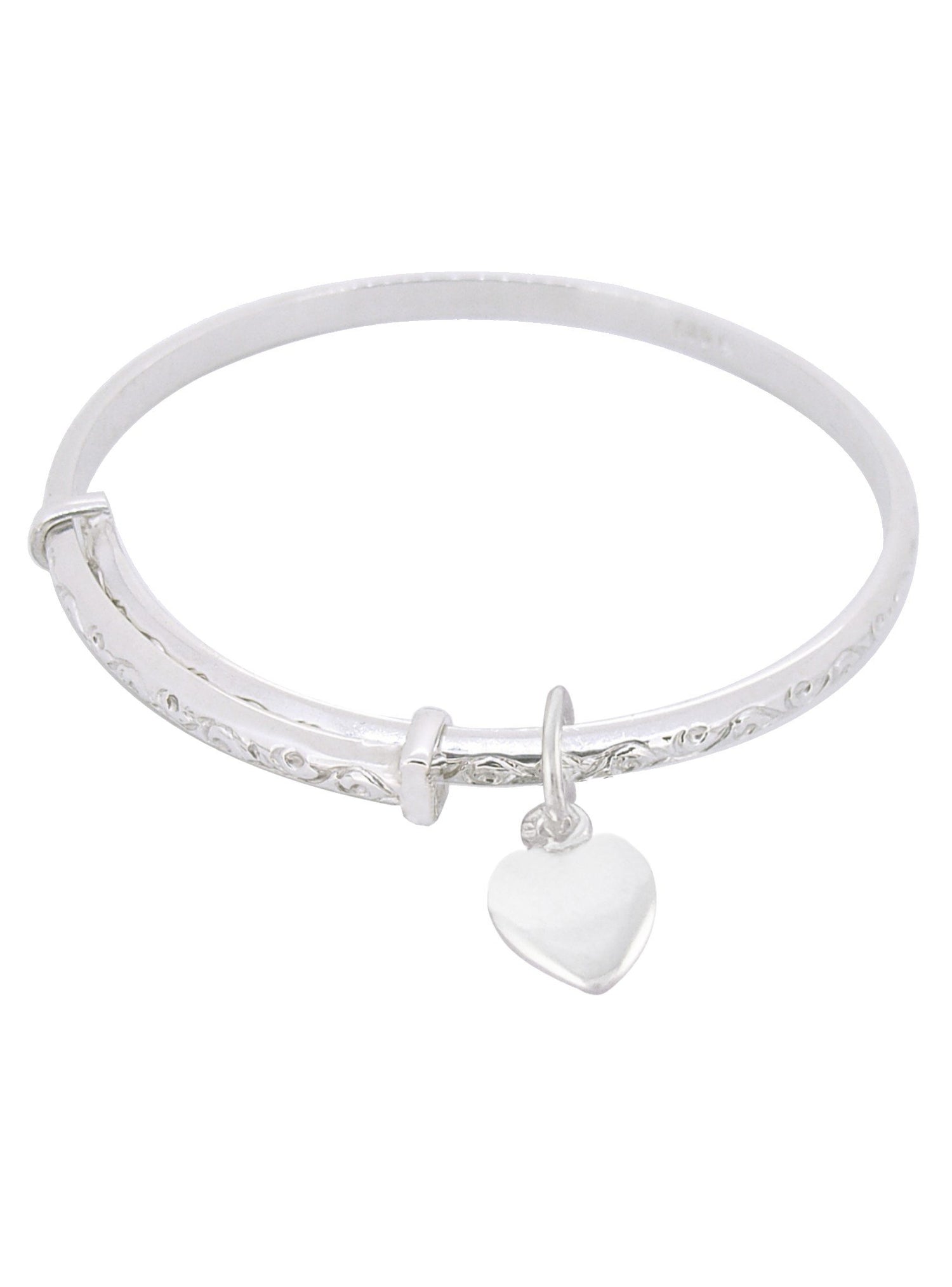 Baby to Adult Solid Sterling Silver 2.8mm Filigree Love Heart Expanding Bangle
