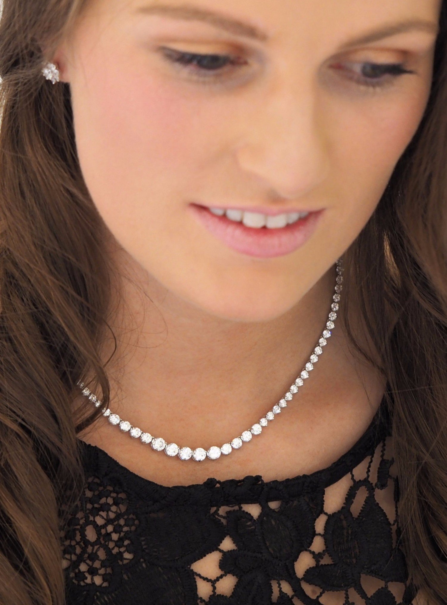 Chloe Tapered Cz Necklace in Sterling Silver