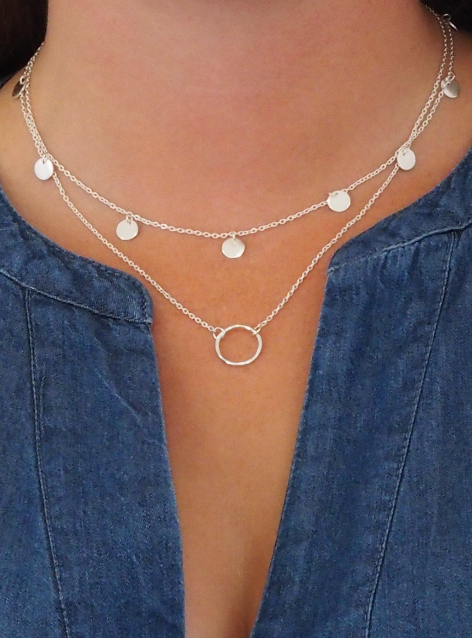 Mini Coin Tag Charm Necklace in Sterling Silver