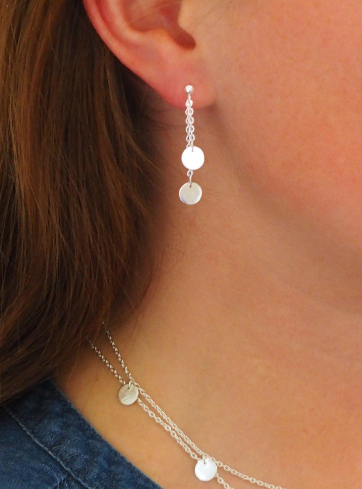 Mini Coin Tag Charm Earrings in Sterling Silver
