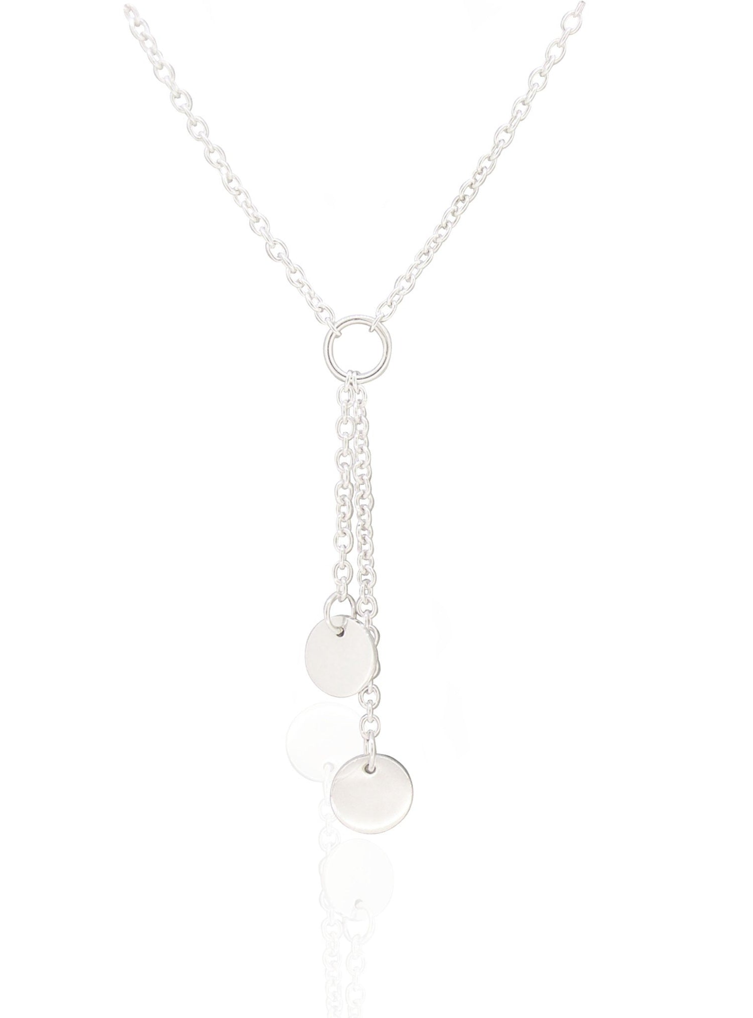 Mini Coin Tag Lariat Necklace in Sterling Silver
