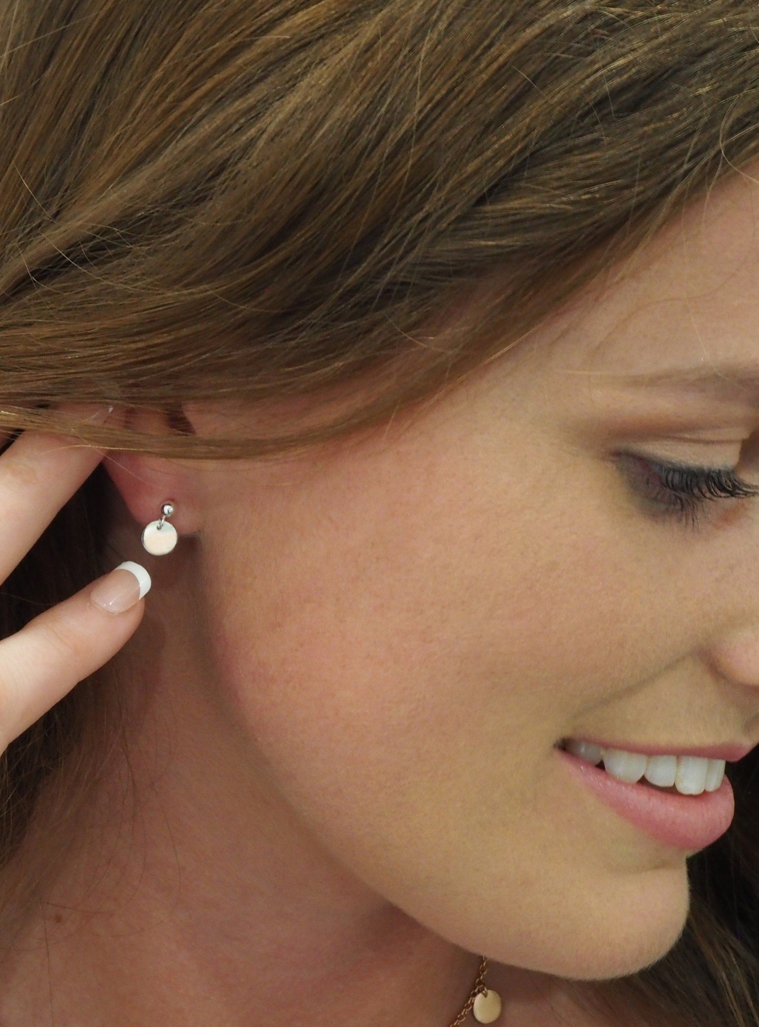 Mini Coin Tag Ball Stud Earrings in Sterling Silver